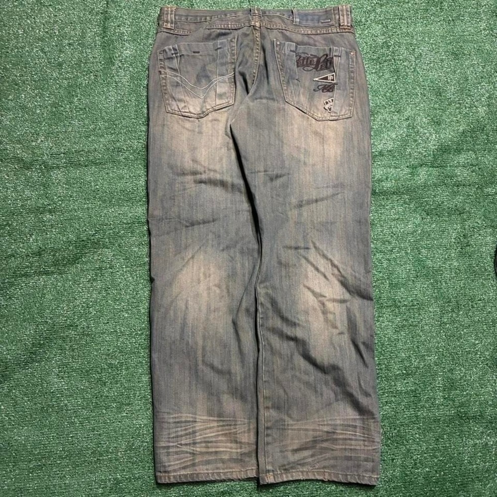 Y2K baggy pelle pelle faded grey embroidered denim jeans
